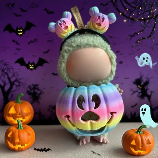 Halloween 15cm for Labubu Gradient Colorful Pumpkin Clothes & Cute Hand Carved Headband Cosplay Festival Decor Outfit Accessorie