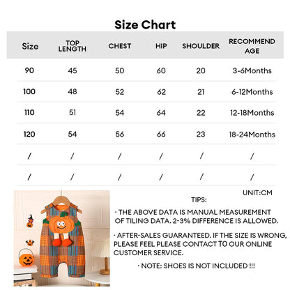 3-24Months Infant Baby Unisex Halloween Orange Cute Pumpkin Pattern Checkered Jumpsuit for Holiday Parties and Celebrations