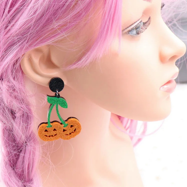 Mouse Head Western Cowboy Ghost Cherry Lightning Halloween Acrylic Earrings Jewelry for Women