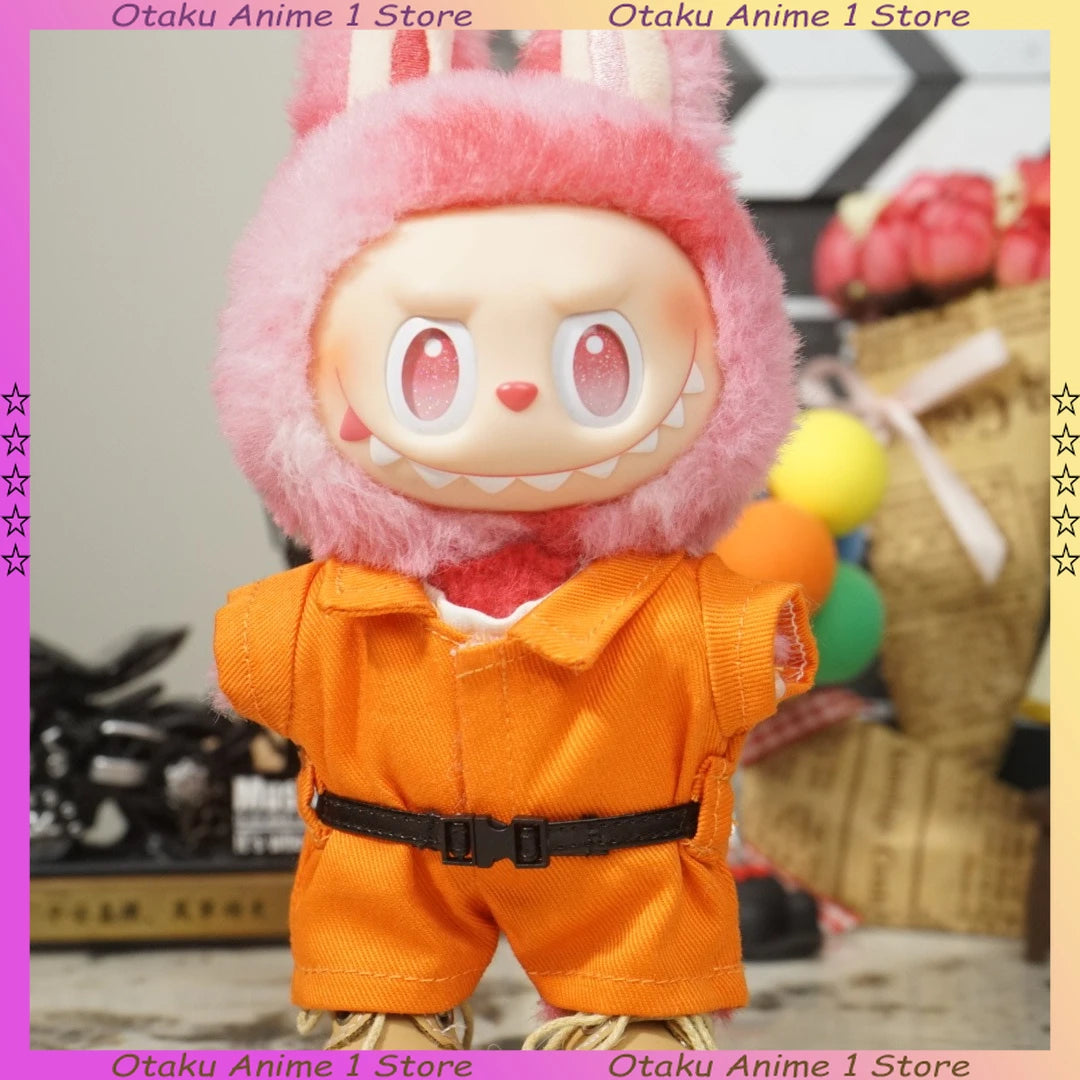 Funny Prison Style Labubu Clothes Cute Orange One-Piece Suit Mini Plush Doll Clothing Fashion Doll Accessories DIY Gift