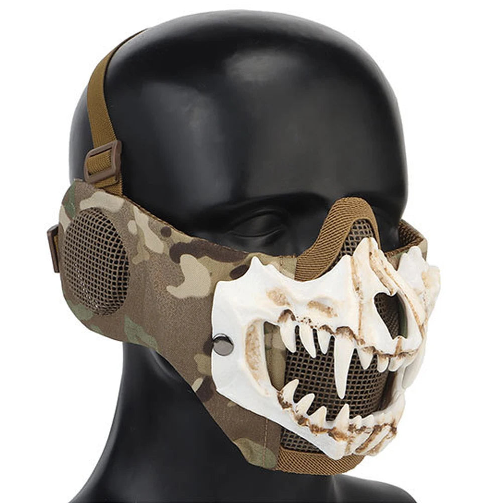 Skeleton Half Face Cover Outdoor Cycling Skeleton Ear Half Face Cover Halloween Fangs Scary Horror Costume Props