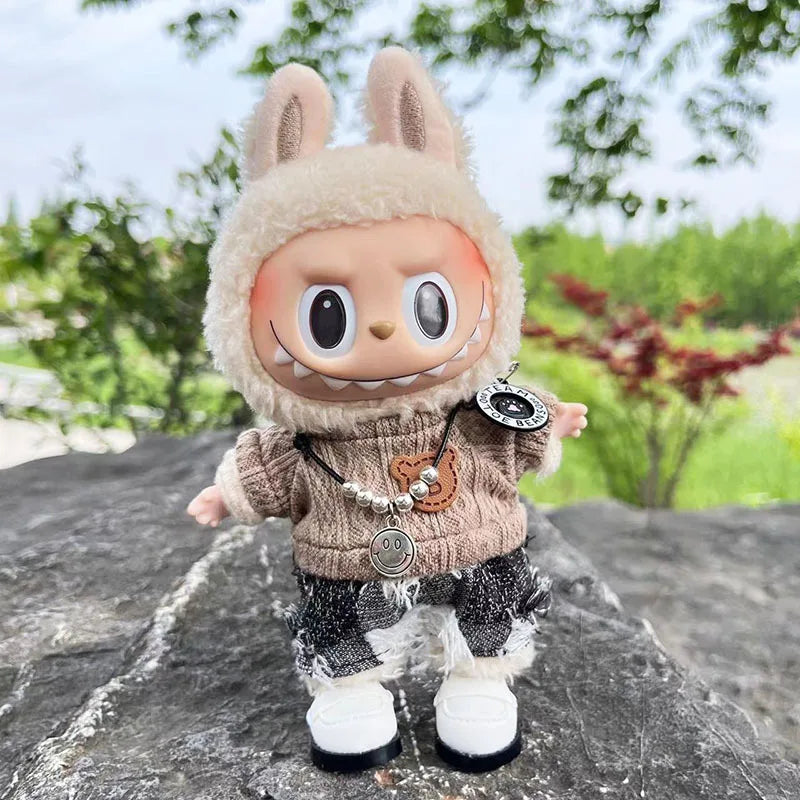 17cm Labubu Clothes Handsome Fashion Design Set I Idol Dolls Clothes Cute Hoodie Mini Plush Doll Sitting Party Outfit Clothing