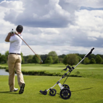 3-Wheel Golf Push Cart, Portable Foldable Golf Cart With Water Bottle Holder, Adjustable Straps, Foot Brake for Golf Course, Gym