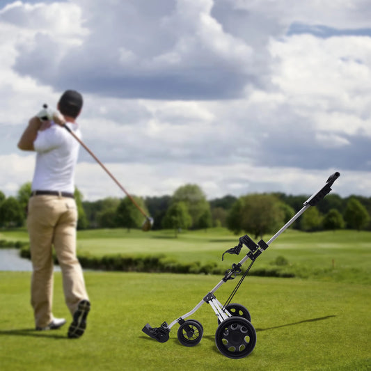 3-Wheel Golf Push Cart, Portable Foldable Golf Cart With Water Bottle Holder, Adjustable Straps, Foot Brake for Golf Course, Gym