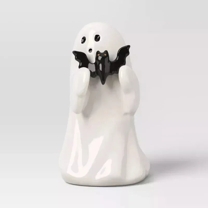 Halloween Ghost Ornament Ghost Holding Pink Pumpkin Bat Resin Ornament Home Living Room Bedroom Office Desktop Decoration