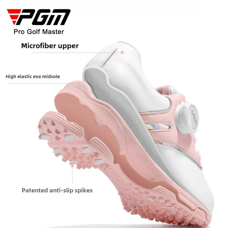 PGM Children Golf Shoes for Girls With Knob Laces Waterproof and Anti Slip Sports Sneakers XZ306