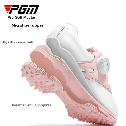 PGM Children Golf Shoes for Girls With Knob Laces Waterproof and Anti Slip Sports Sneakers XZ306