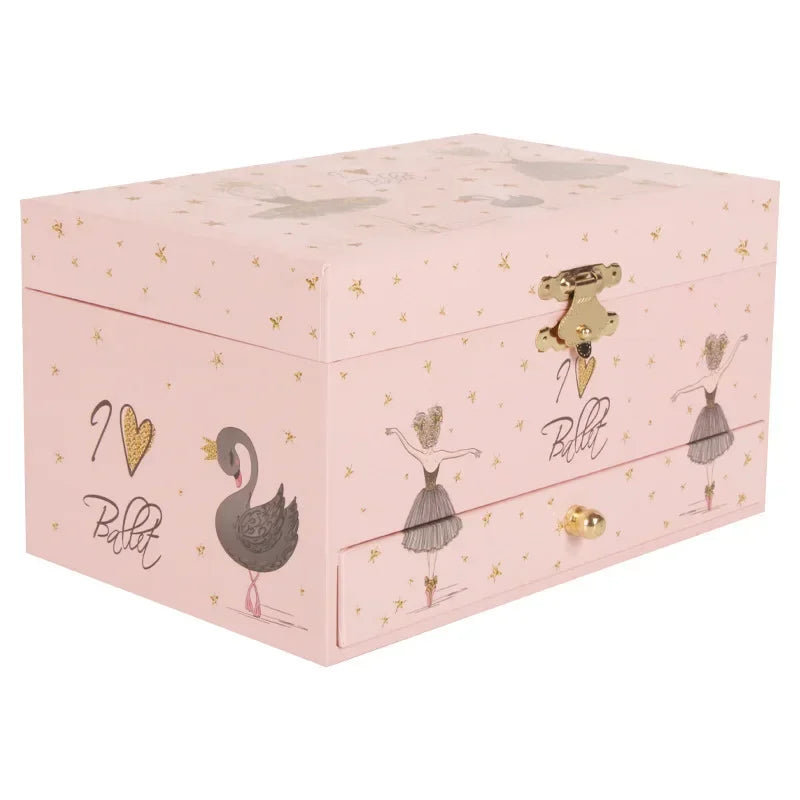 7-Inch Black Swan Ballet Music Box Drawer Jewelry Storage Octopath Box Makeup Mirror Christmas Gift for Wife and Daughter