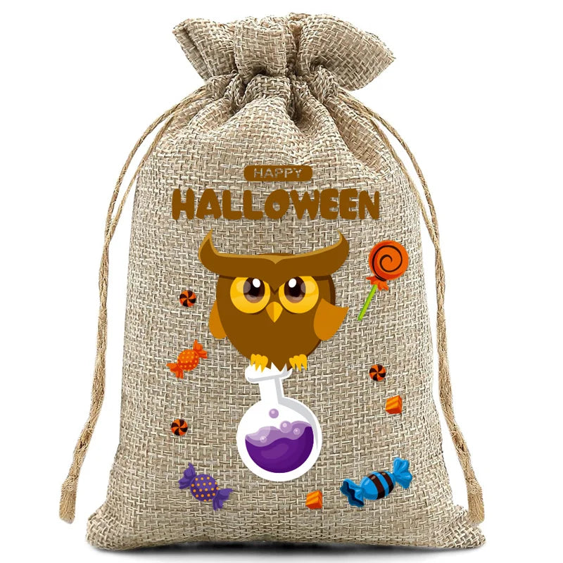 StoBag 6/24/50pcs/Lot Happy Halloween Linen Bags Drawstring Gift Candy Packaging Small Storage Kids Pouches Trick or Treat Party