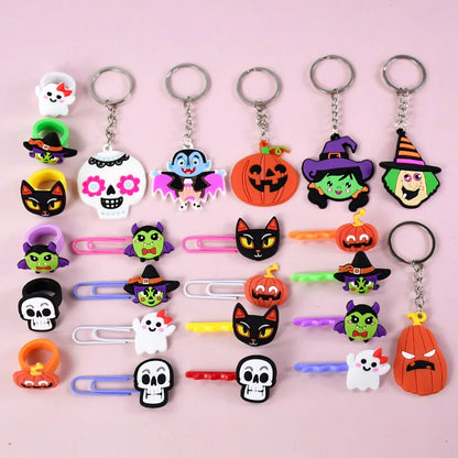 6-40pcs Halloween Gifts Toys Slap Bracelet Witch Skeleton Pumpkin Ghost Key Chain Party Kid Hairpin Ring Birthday Favor Supplies