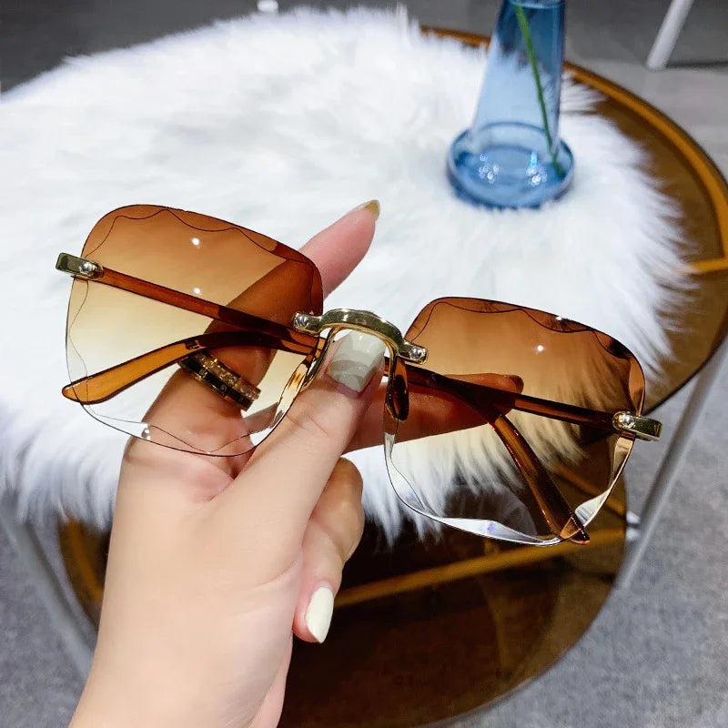 Classic Vintage Square Sunglasses Woman Gradient Mirror Frameless Sun Glasses Female Retro Fashion Rimless Oculos De Sol