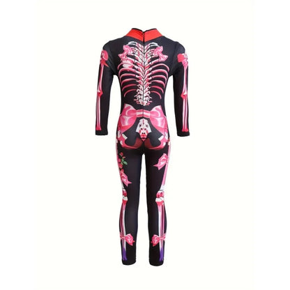 Girls Halloween Haunted House Themed Party Long Sleeve Allover Ladies Cartoon Skeleton With Heart & Skulls Graphic Print Stand