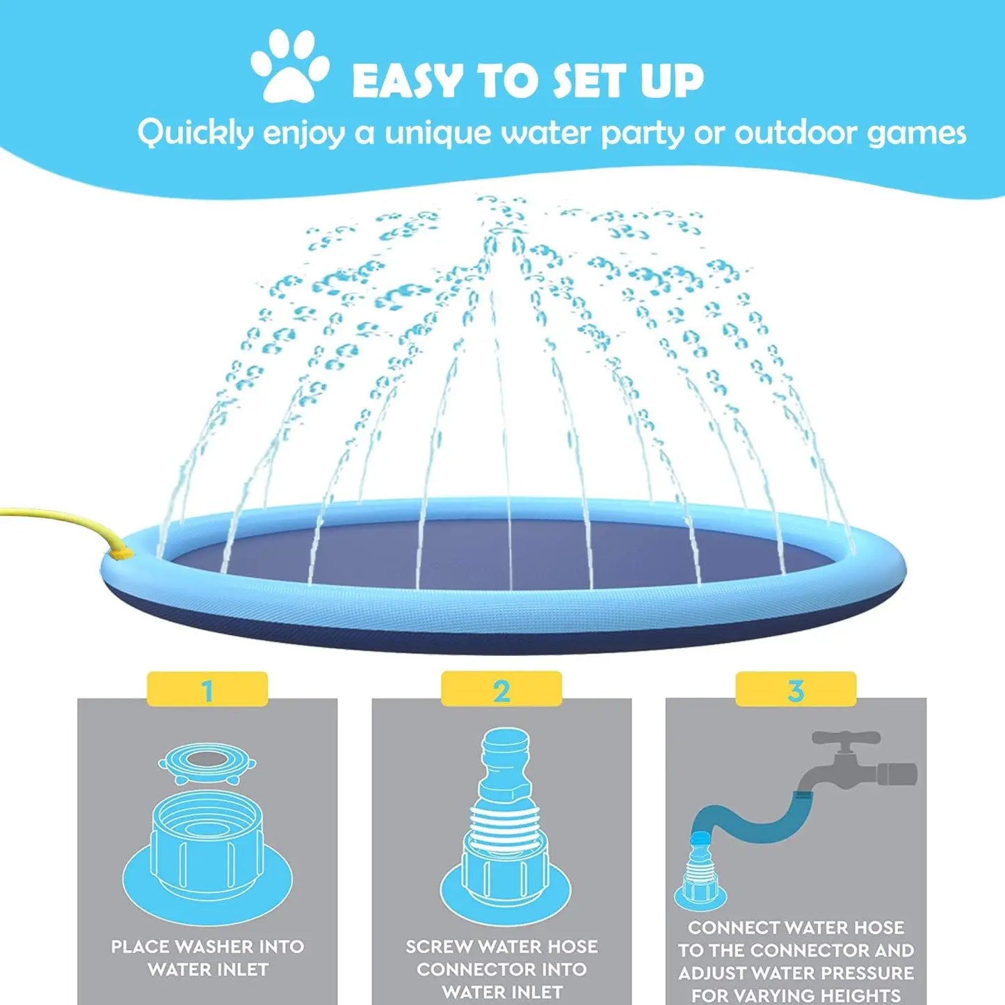 Splash Sprinkler Pad for Dogs Kids Non-Slip Thicken Dog Pool With Sprinkler Pet Summer Outdoor Play Water Mat Toys for Pet Dogs