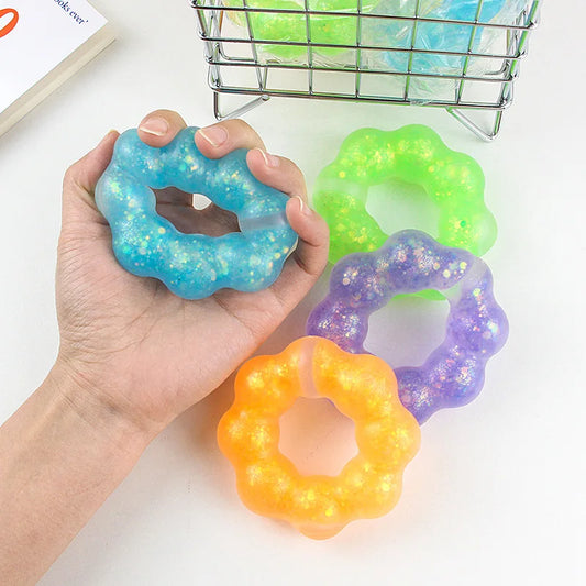 1 Pcs TPR Crystal Garland Transparent Donut Color Bracelet Squeeze Ball Decompression Vent Pinch Pull Kids Girl Toy Pendant Gift