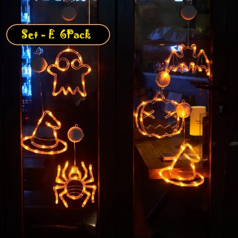 2025 Halloween LED Sucker Lamp Window Hanging Pumpkin Ghost Witch Hat Eye Ball Spider Decor for Home Party Scary Decorations