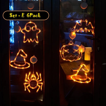 2025 Halloween LED Sucker Lamp Window Hanging Pumpkin Ghost Witch Hat Eye Ball Spider Decor for Home Party Scary Decorations