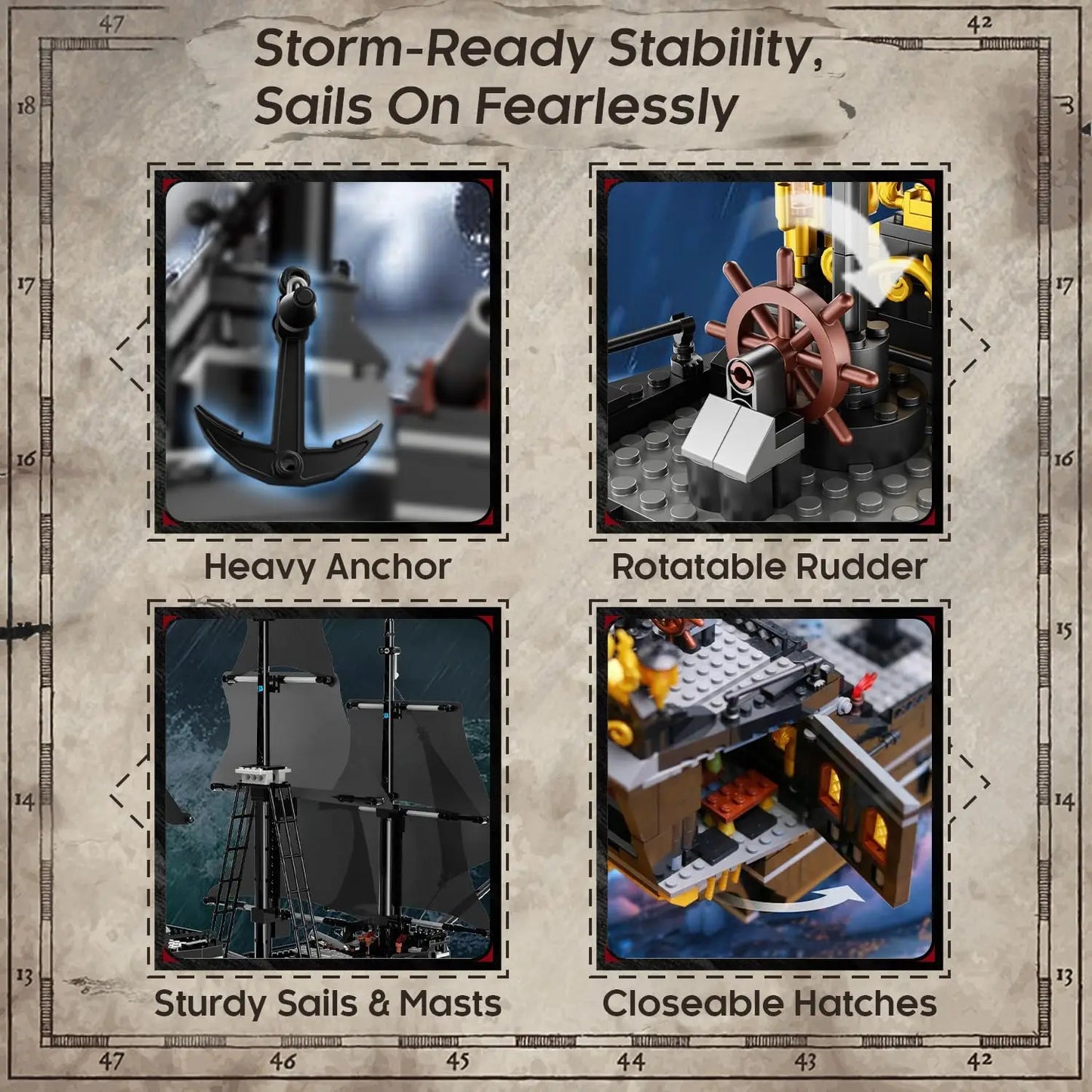 1424PCS Black Pirate Ship Building Blocks Skeleton Ghost Boat Model Assembly Bricks Toys Desktop Decoration Kids Holiday Gifts