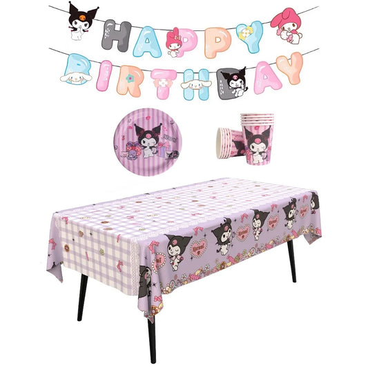 Sanrio Birthday Party Tablecloth Oil-Proof Waterproof Atmosphere Sense Cartoon Kuromi Disposable Tablecloth Decoration
