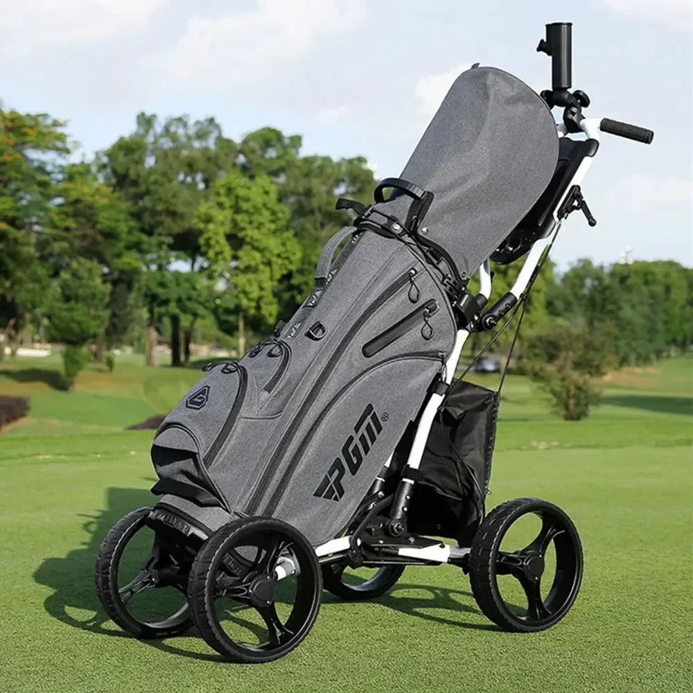 Golf Trolley, Four-Wheel Foldable Light Trolley With Golf Club Seat, Foot Brake/Umbrella Stand