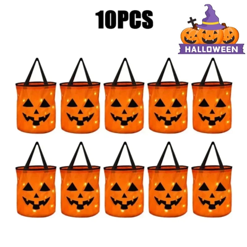 LED Halloween Candy Bucket Glow in the Dark Trick or Treat Bag With Handle Reusable Party Favor Pail for Kids Adults