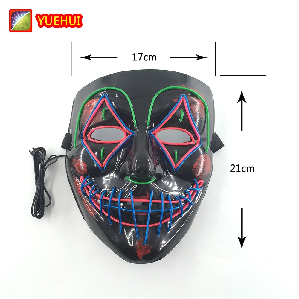 LED Killer Mask Halloween Dance Scary Theme Party Cosplay Costume Props LED Double Star Eyes Mask Glowing Colorful Creepy Mask