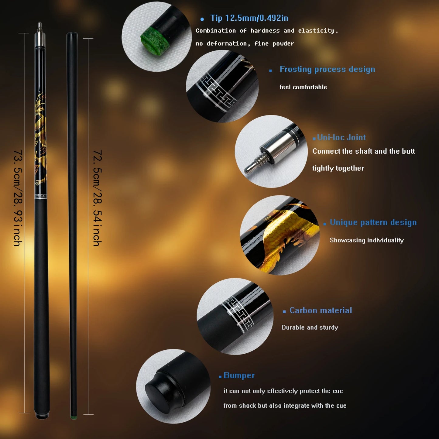 Professional Carbon Pool Cue Stick Bag With Chinese Dragon Design 12.5mm Tip Billiard Accessories  Gifts Ideal for Bars and Home