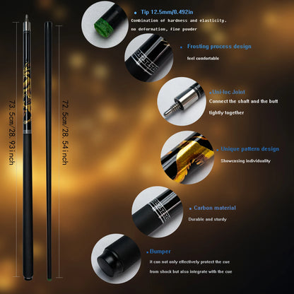 Professional Carbon Pool Cue Stick Bag With Chinese Dragon Design 12.5mm Tip Billiard Accessories  Gifts Ideal for Bars and Home