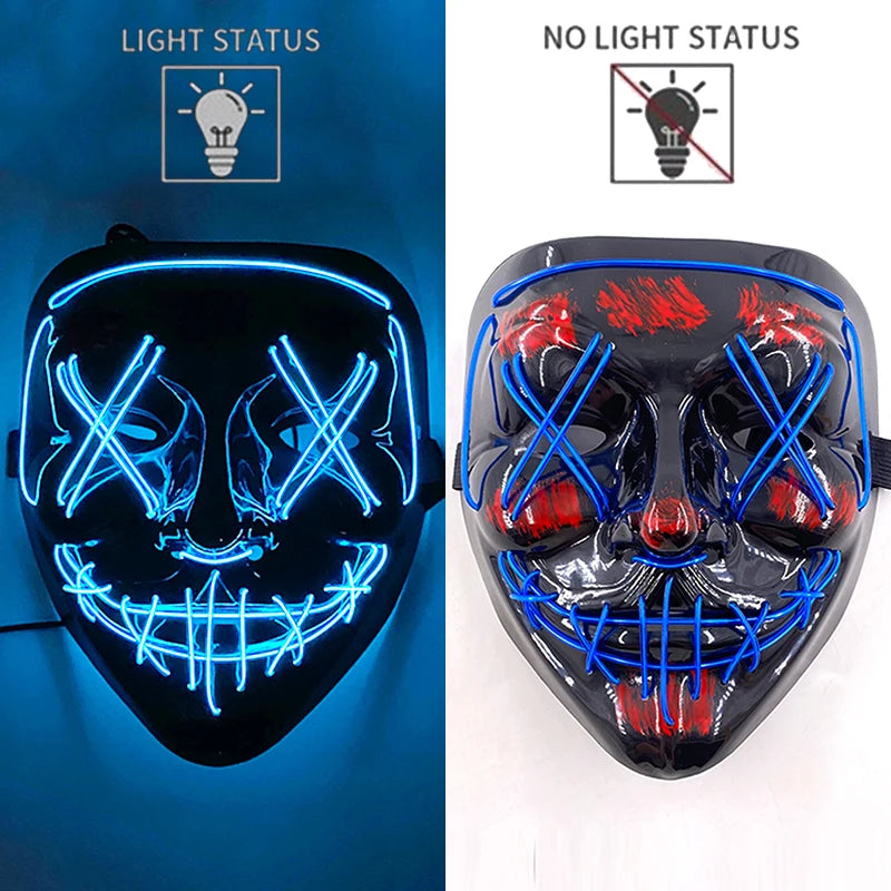 New Designed Glowing Halloween Party Mask Flashing LED Masks EL Neon Light Cosplay Mask Costume Props Glow Party Supplies