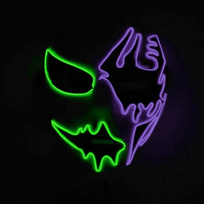 LED Hand-Painted Mask Halloween Carnival Masquerade Cosplay Horror Accessory Men's Mask Weird Face Mask Glowing Mascara Disfraz