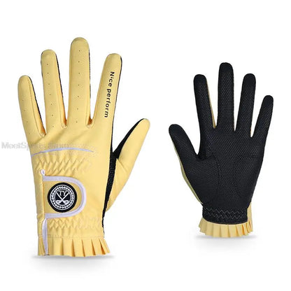 Ttygj 1 Pair Golf Gloves Woman PU Leather Soft Gloves Ladies Anti-Slip Granules Sports Mittens Elegant Right Left Hand Golf Aids