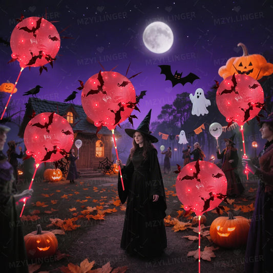 5pcs Halloween Glowing Balloon Set Transparent Bobo Balloon Bat Stickers Halloween Party Decoration Day of the Dead Decoration