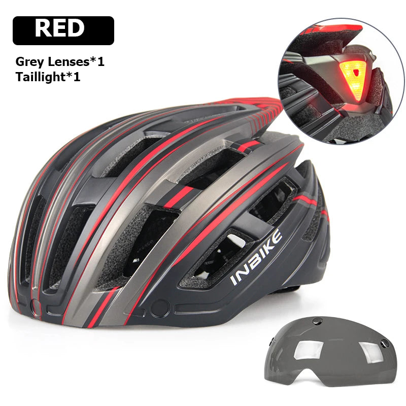 INBIKE Bicycle Helmets for Men With Lights Ultralight Outdoor Riding Magnetic Goggle Helmet Cycling Helmet Man Bike Accessories
