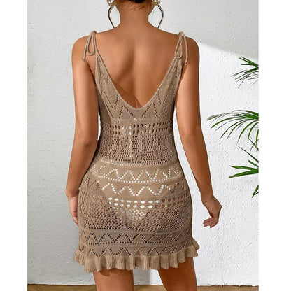 Sexy Womens Crochet Beach Dress See-Through Beachwear Pareo Swimsuit Woman Bathing Suit White Dress Beach Cover Up Women Holiday