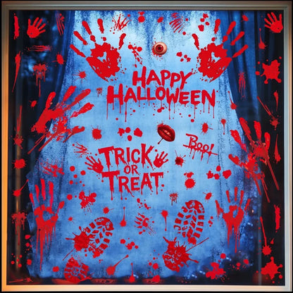 Halloween Decorations Window Stickers Reusable Bloody Handprint Footprint Horror Sticker Scary Realistic Tattoo Stickers Decors