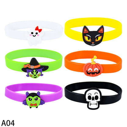 6-40pcs Halloween Gifts Toys Slap Bracelet Witch Skeleton Pumpkin Ghost Key Chain Party Kid Hairpin Ring Birthday Favor Supplies