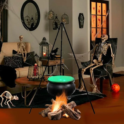 Halloween Decor Outdoor Large Witch Cauldron on Tripod With Lights Candy Bucket Halloween Bonfire Horror Carnival Party Decor