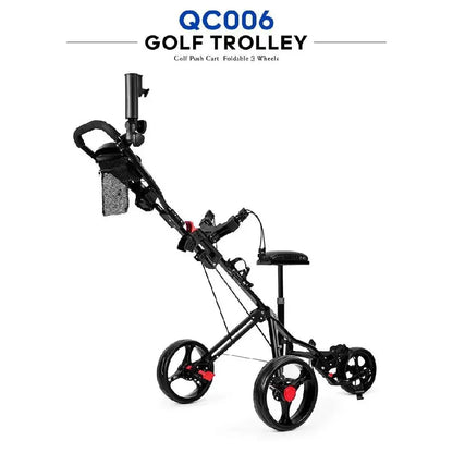 PGM Golf Cart 3 Wheels, Golf Bag Cart Foldable, With Cup Holder With Seat, Compact Golf Pull Car