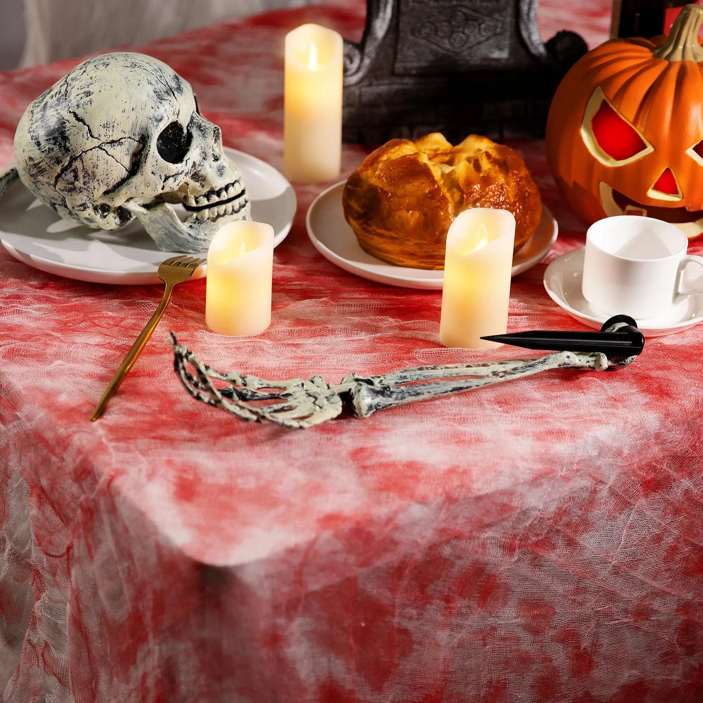 1/3/5pcs Halloween Tablecloth Bloody Gauze 85'' X 60'' Scary Bloody Table Cover Halloween Party Supplies Spook House Decorations