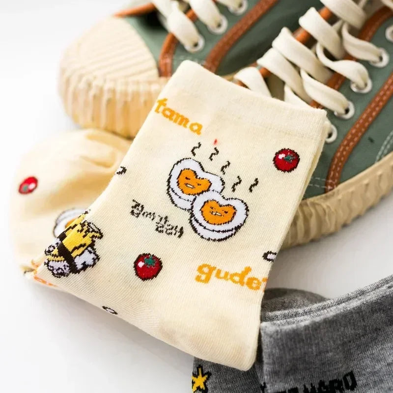 5 Pairs Kawaii Sanrio Mid-Calf Socks Hello Kitty Cartoon Anime Student Comfortable Keep Warm Protecting Feet Toys Girls Gifts