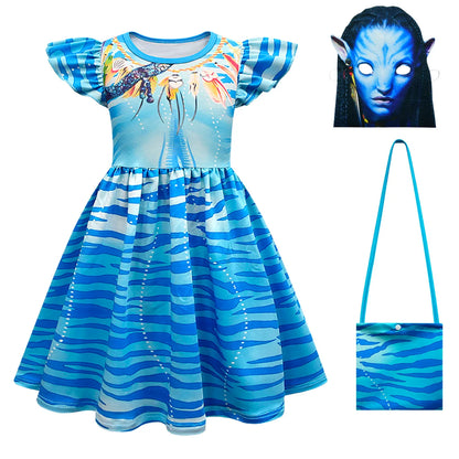 Avatar Cosplay 3D Dress Girl Kids Avataring 2 Cosplay Costume Halloween Party Dress Up Clothes Masks  Fashionable Trend Dress