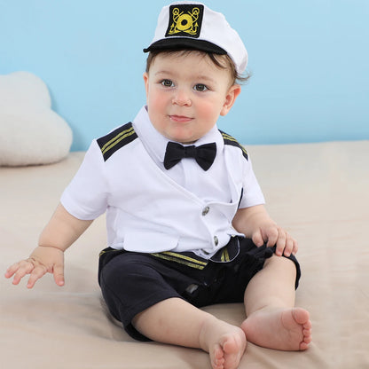 Baby Boys Captain Costume Newborn Infant Halloween Carnival Romper Cosplay Jumpsuit Outfit Toddler Skipper Sailor Playsuit