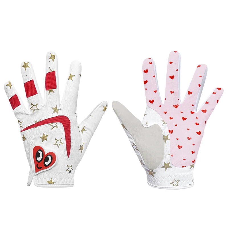 Children's Golf Gloves Deerskin Golf Gloves Kid Youth Breathable Fiber Layer Soft Comfortable Anti-Slip Outdoor Training Present