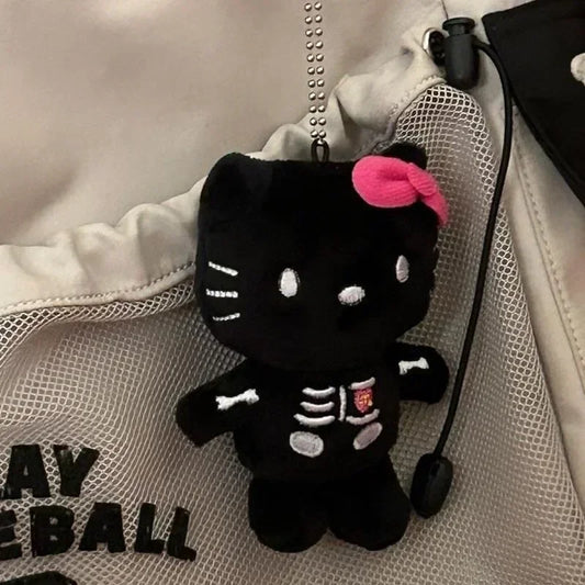 Kawaii Anime Plush Halloween Skull Hello Kitty Girl Bag Pendant Black KT Cat Plush Doll Key Chain Plush Keychain Holiday Gifts