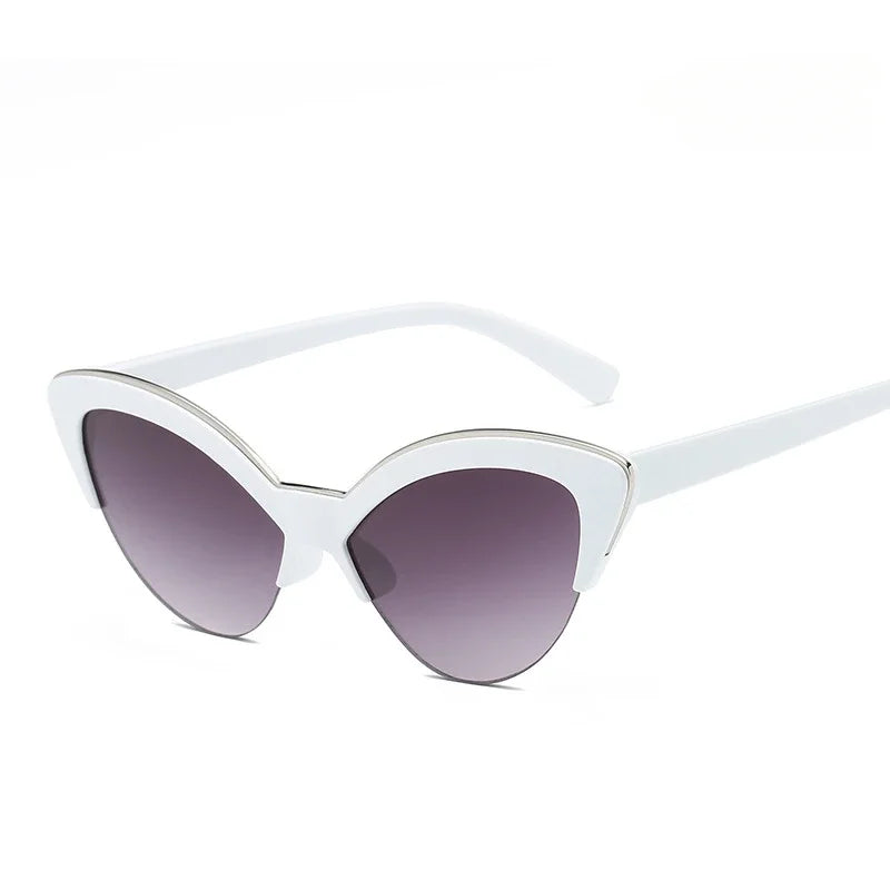 Vintage White Cat Eye Sun Glasses for Women Vintage New Fashion Small Half Frame Eyewear Trending Travel Sexy Woman Sunglasses