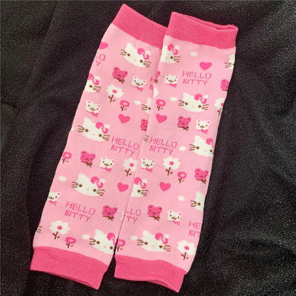 Sanrio Kawaii Hello Kitty Arm Cover Pink Kt Cat Arm Warmer Punk Cute Knitted Arm Sleeves Fingerless Gloves for Women Girls Gift