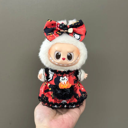 17cm Labubu Outfit Halloween Sets Carnival Party Cloak Pumpkin Costume Clothes for Labubu No Shoes