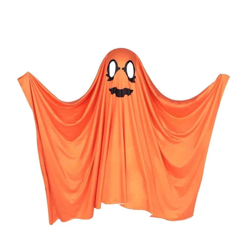 White Halloween Cloak Cape Fright Clothes Trick-Or-Treat Spooky Ghost Poncho Robe Smock Style With Hat Ghost Cosplay Costume
