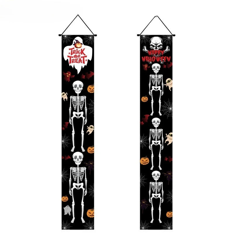 Halloween Hanging Door Curtain Skeleton Banner Happy Halloween Party Porch Sign for Home Party Decor Halloween Decorations 2025