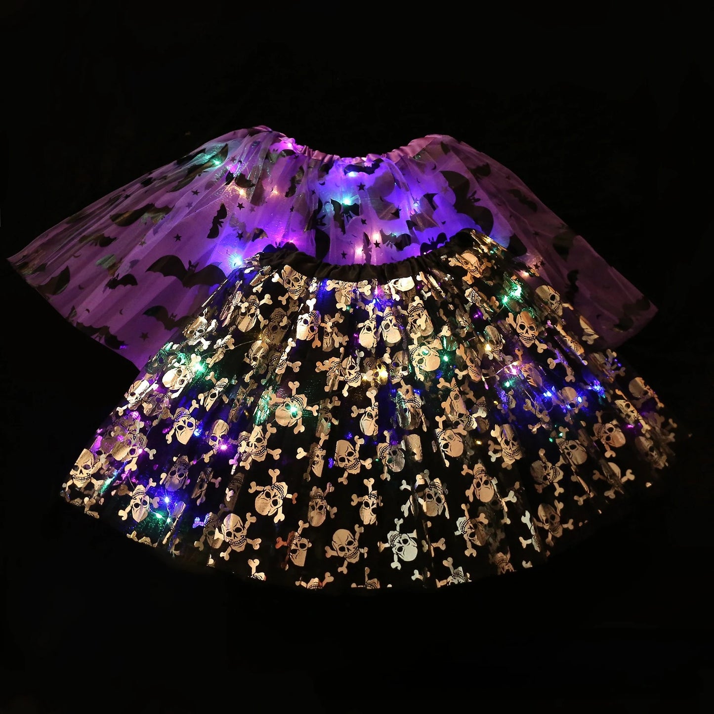 Women Girl Child Adult Spider Bat LED Light Up Tutu Skirts Glow Party Fairy Costume Miniskirt Halloween Party Dress Supplies
