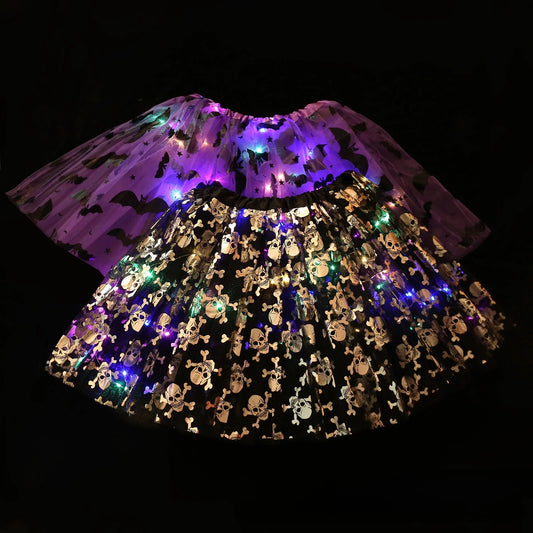 Women Girl Child Adult Spider Bat LED Light Up Tutu Skirts Glow Party Fairy Costume Miniskirt Halloween Party Dress Supplies